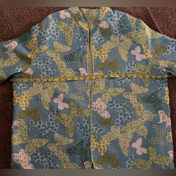 Reversible Light Weight Jacket 2x Butterflies Floral Green White Blue Plus - Picture 14 of 16